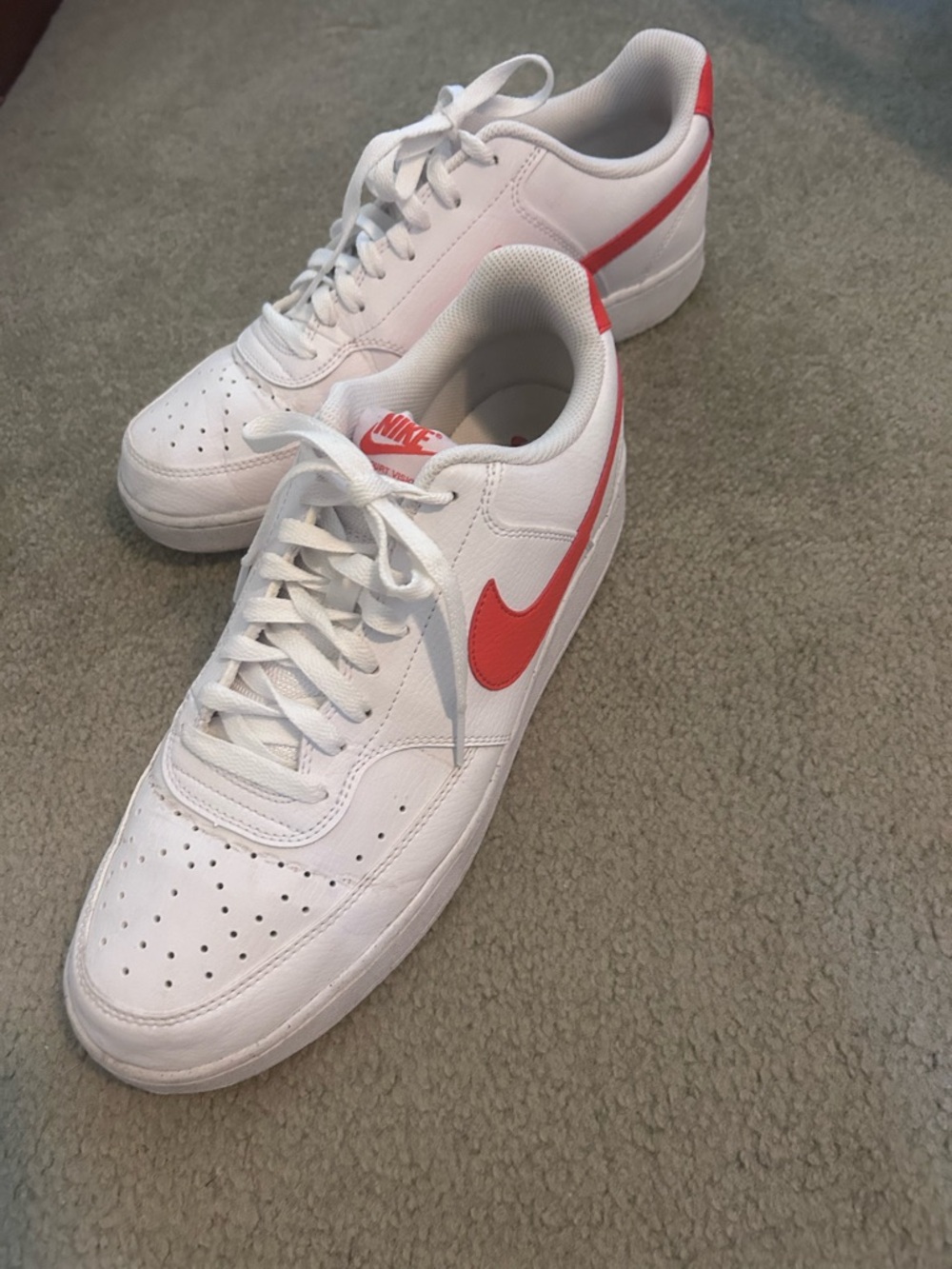 Nike Men’s Court Vision White Sneakers with Red Swoosh